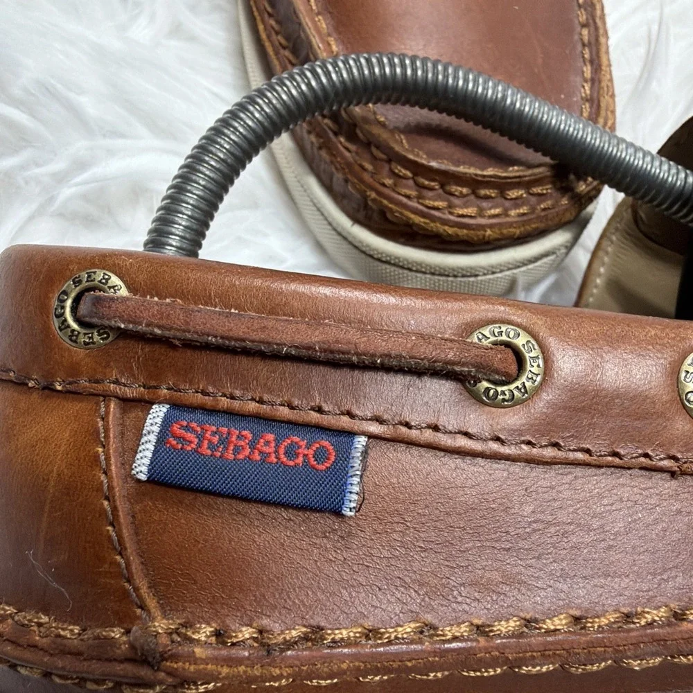 SEBAGO Mens Boat Shoes 8.5 RYDE 2 Mahogany Brown Oiled Leather Loafers Handmade!